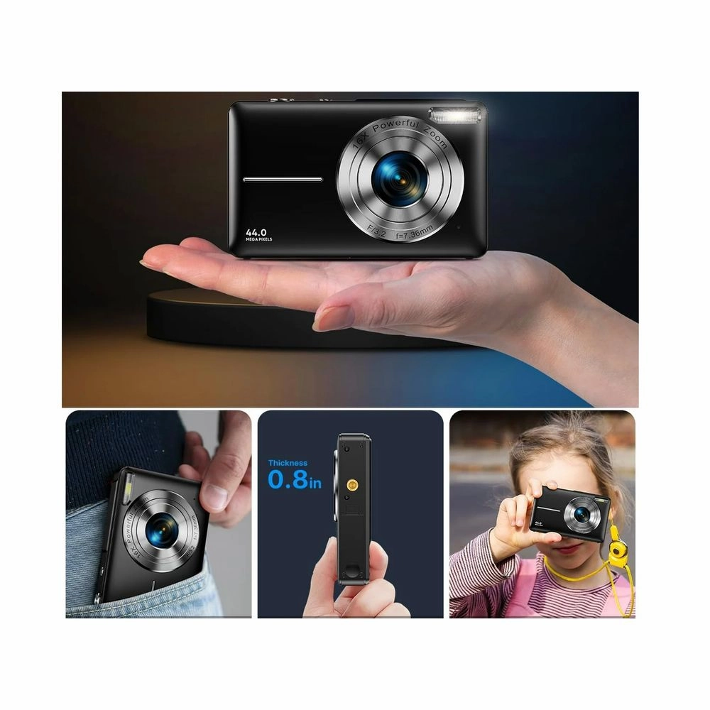 ACTITOP FHD 1080P Digital Camera with 32GB Card 16X Digital Zoom Black (44MP)