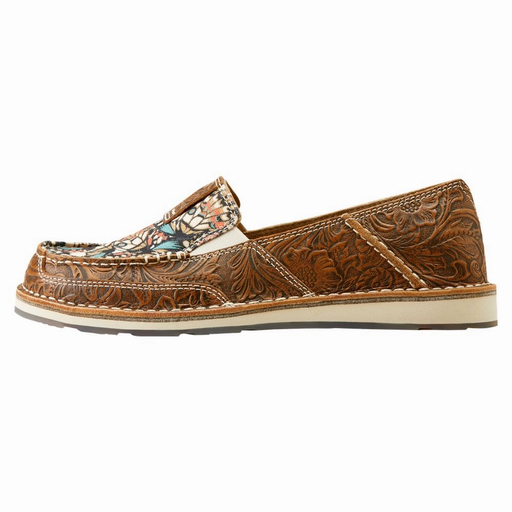 Ariat Cruiser Floral Leather Slip-On Shoes for Ladies - Brown Floral - 9M