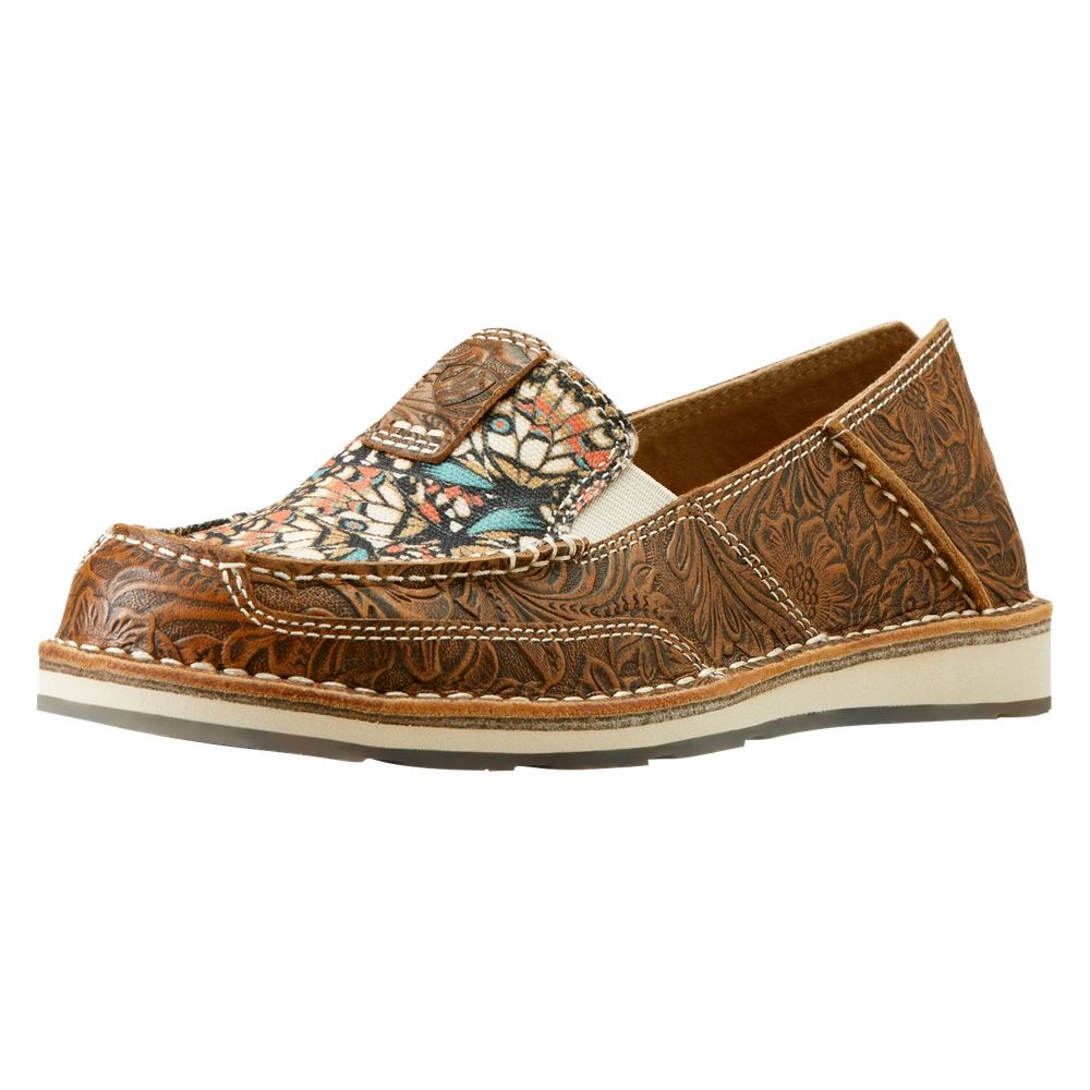 Ariat Cruiser Floral Leather Slip-On Shoes for Ladies - Brown Floral - 9M