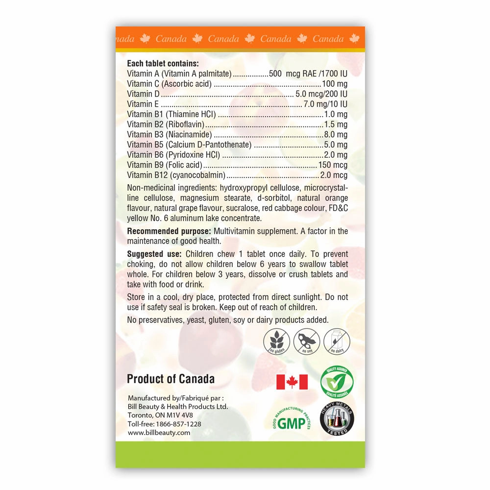 BILL Natural Sources® Children's Multivitamins with Extra Vitamin C 90 Chewable Tablets