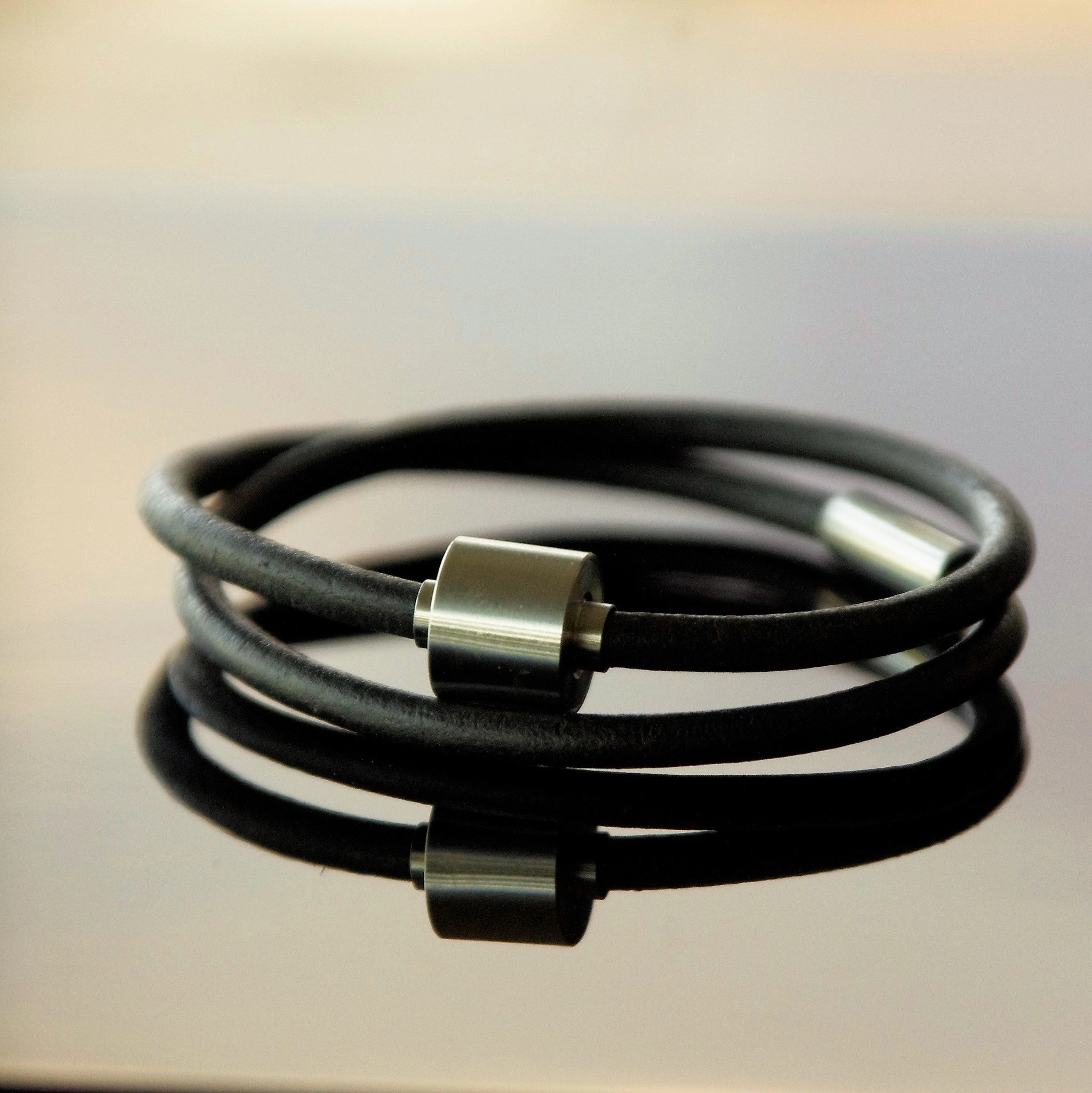Black & Silver - TadBlu Smooth Leather Men’s Cremation Bead Bracelet