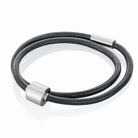 Black & Silver - TadBlu Smooth Leather Men’s Cremation Bead Bracelet