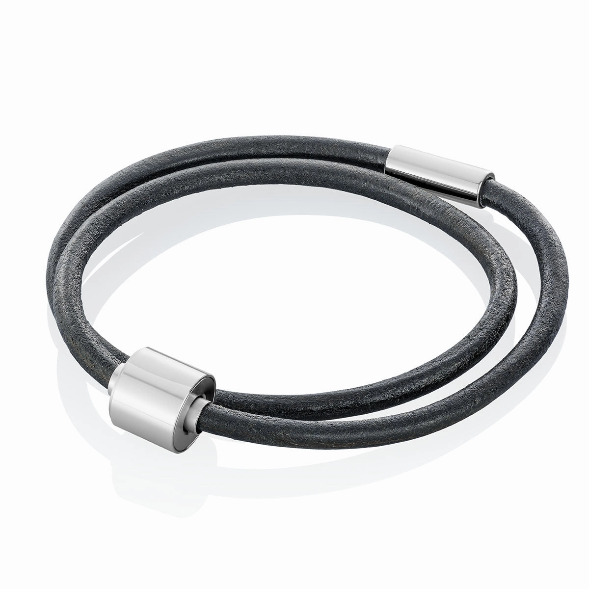 Black & Silver - TadBlu Smooth Leather Men’s Cremation Bead Bracelet