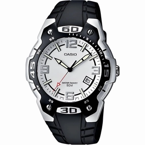 Casio Men's Watch - Collection Quartz White Dial Black Plastic Strap | MTR-102-7A