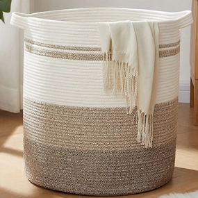 CHERISHGARD Large Cotton Laundry Basket Woven Rope Hamper 18" x 20" Durable Storage Organizer