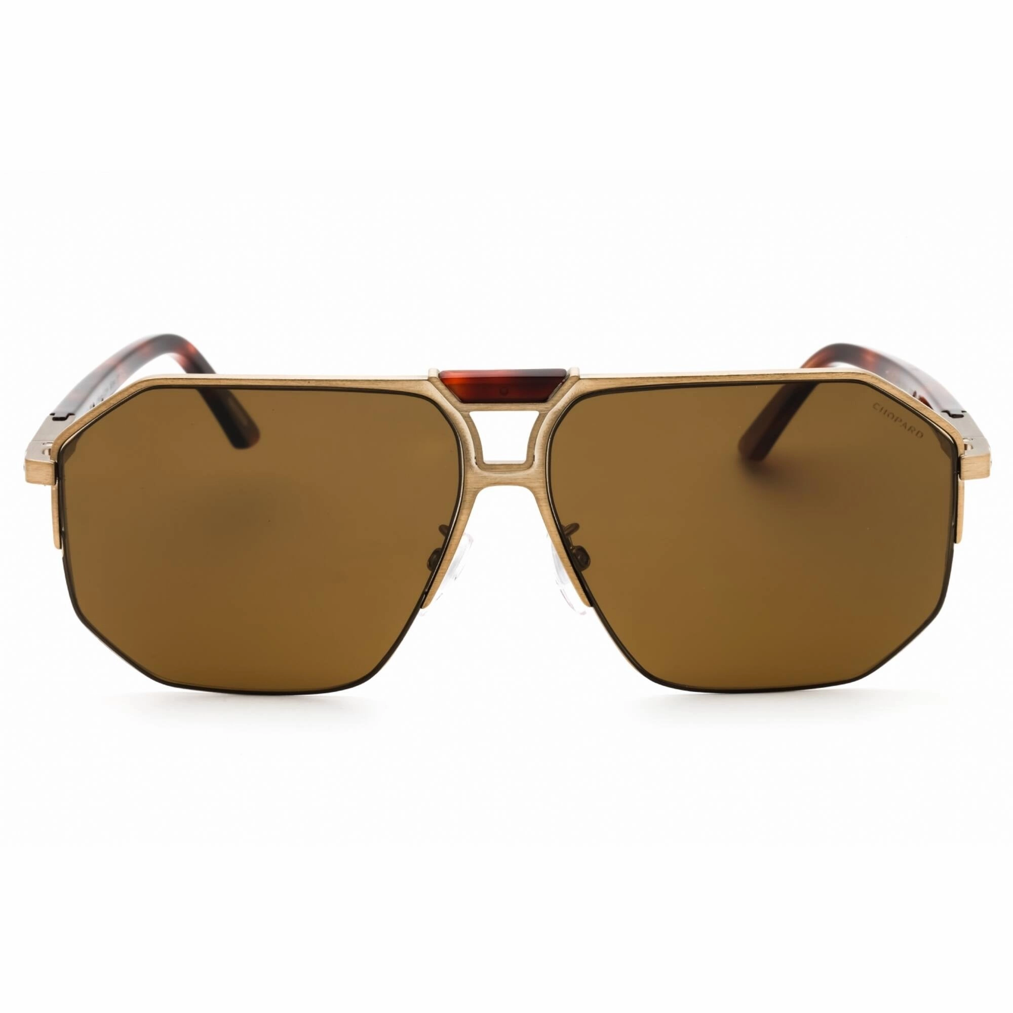 Chopard Men's Sunglasses - Shiny Satin Grey Gold Metal Full Rim Aviator | SCHG61 8TSP