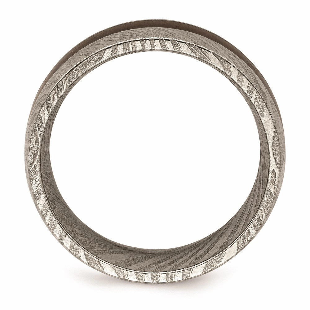 Damascus Steel Polished with Wood Inlay 8mm Band | SR678