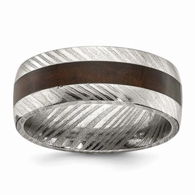 Damascus Steel Polished with Wood Inlay 8mm Band | SR678