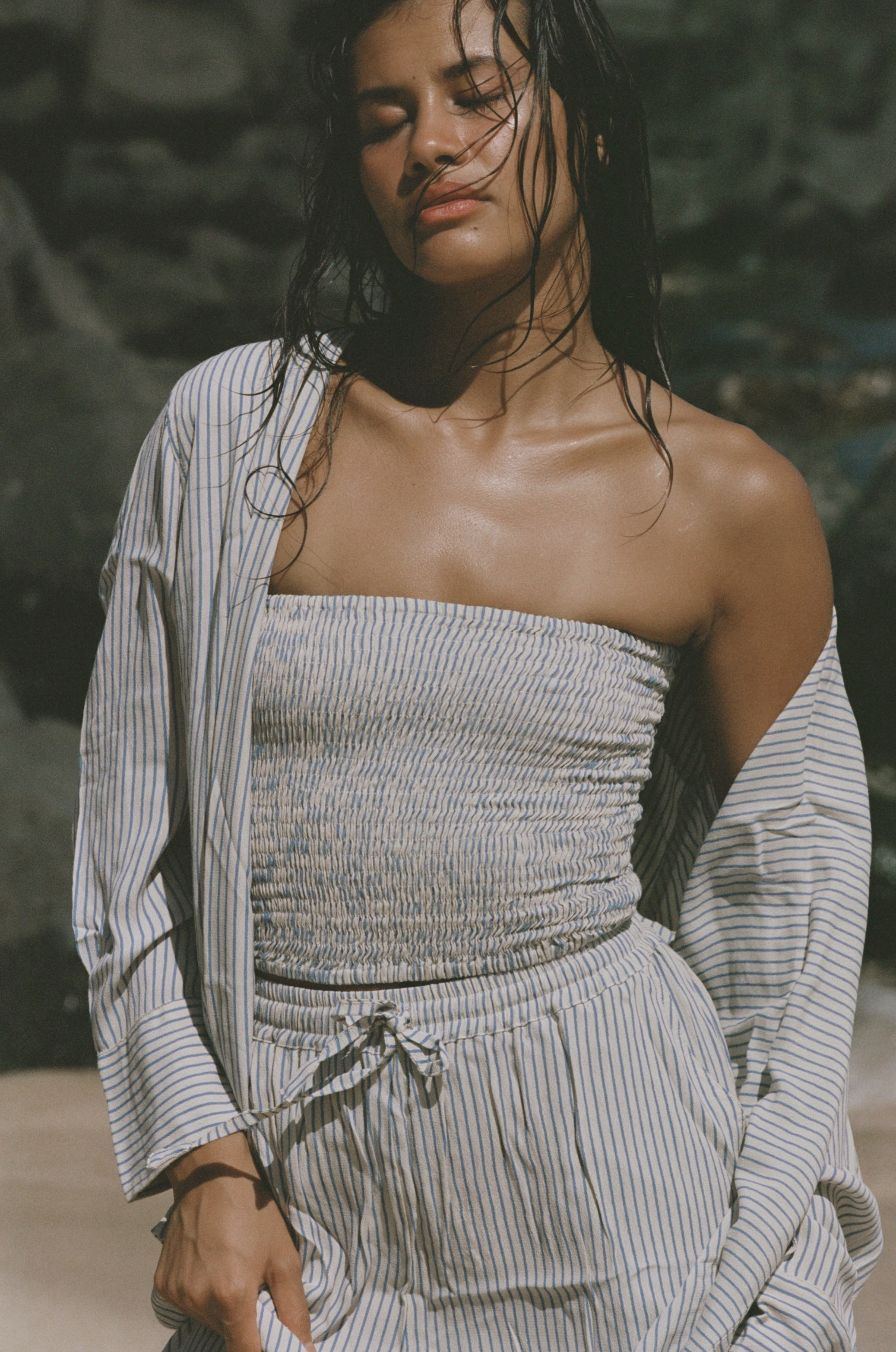 Flora Tube Top - Periwinkle Stripe