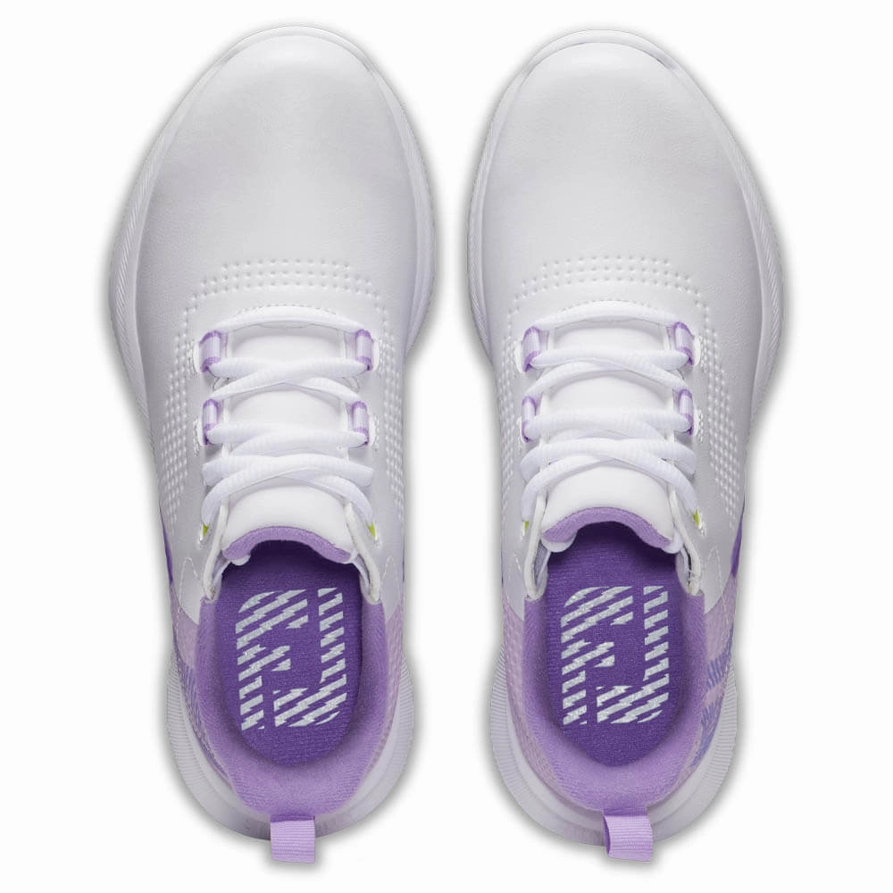 FootJoy Fuel Spikeless Golf Shoes White/Purple - 24 Girls