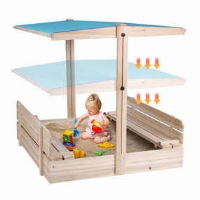 FUNTOK Kids Wooden Sandbox with Canopy