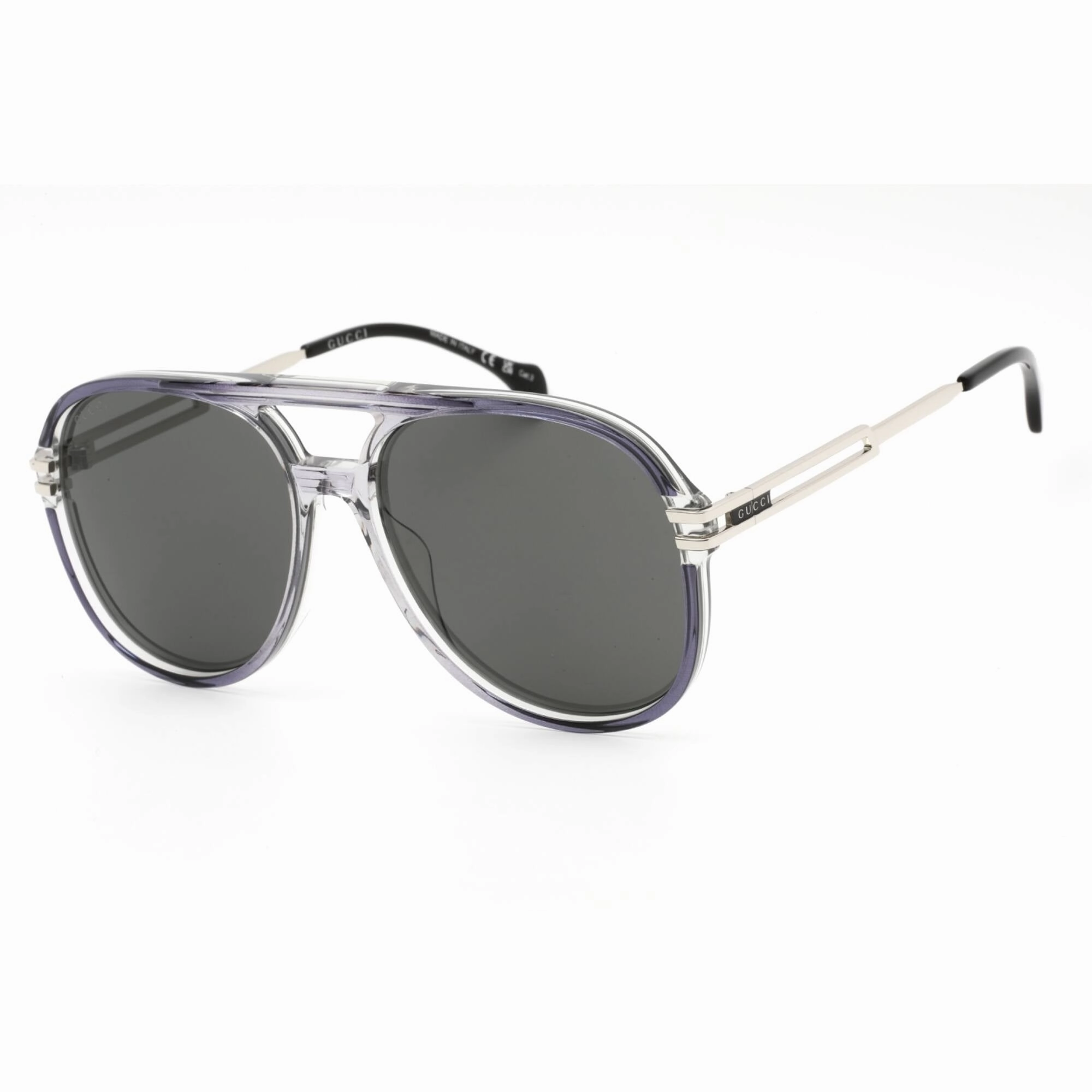 Gucci Men's Sunglasses - Grey/Silver Plastic Aviator Full Rim Frame | GG1104S 001