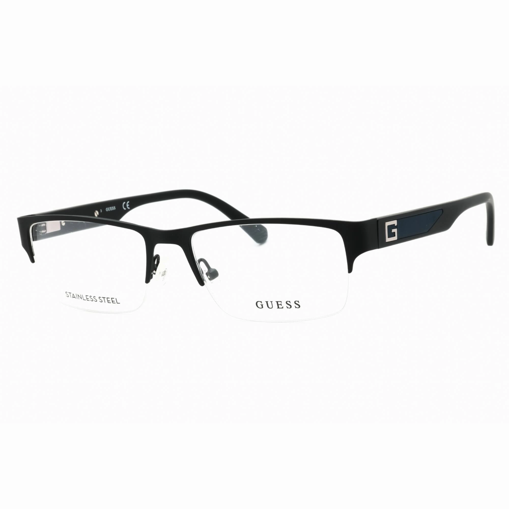 Guess Men's Eyeglasses - Matte Black Metal Half Rim Rectangular Frame | GU50017 002