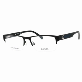 Guess Men's Eyeglasses - Matte Black Metal Half Rim Rectangular Frame | GU50017 002