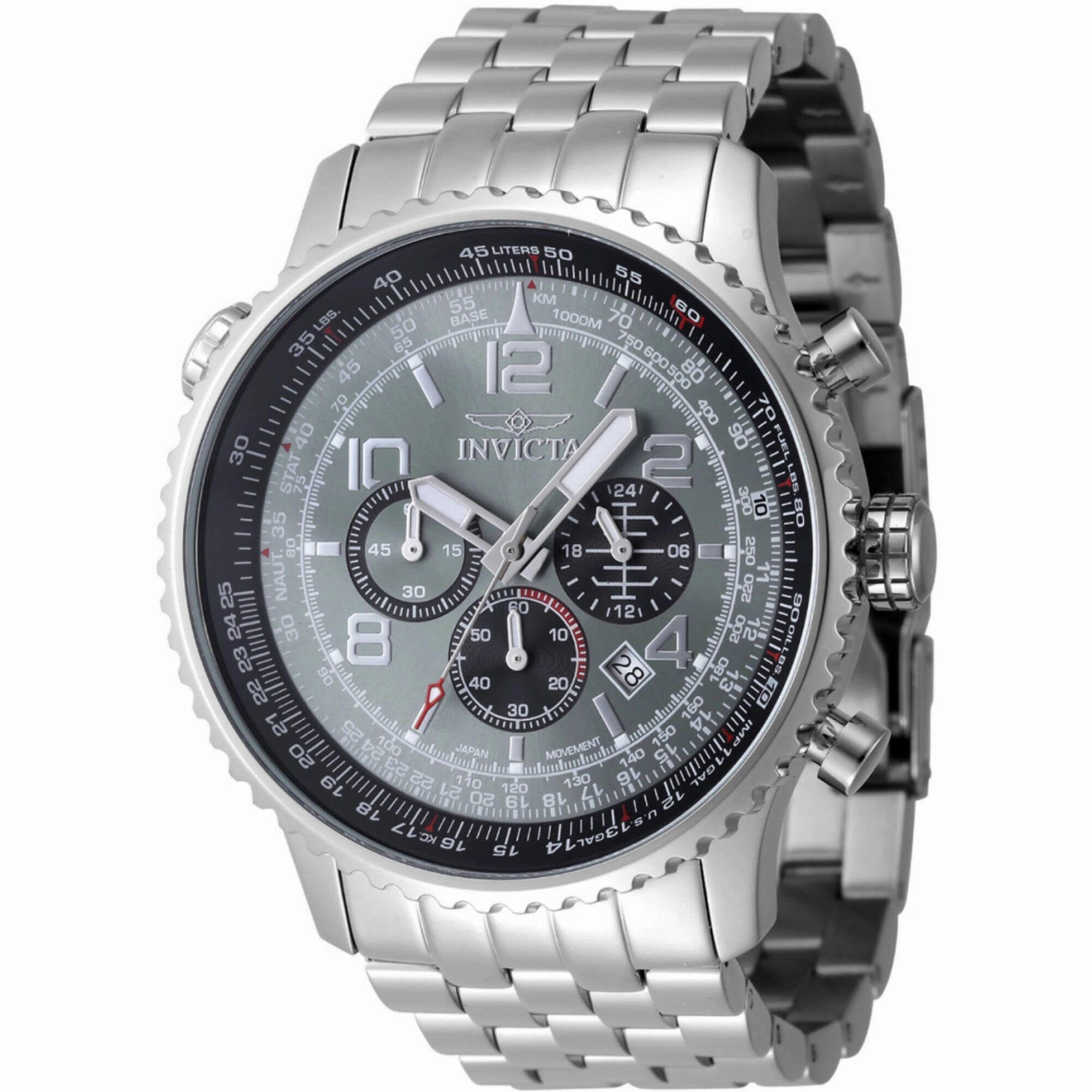 Invicta Men's Watch - Aviator Quartz Chrono Grey and Black Dial Steel Bracelet | 48225