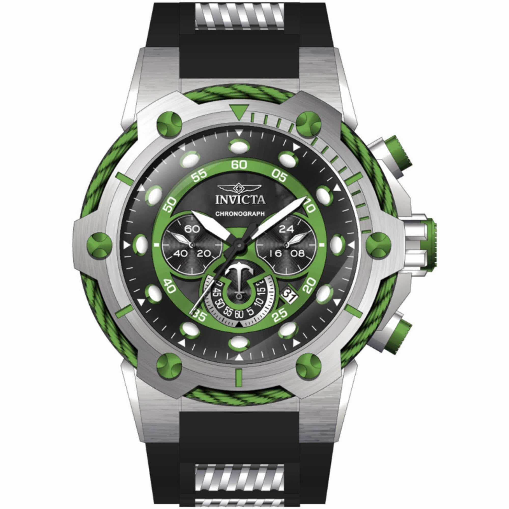 Invicta Men's Watch - Bolt Quartz Chronograph Black and Green Dial Strap | 46365