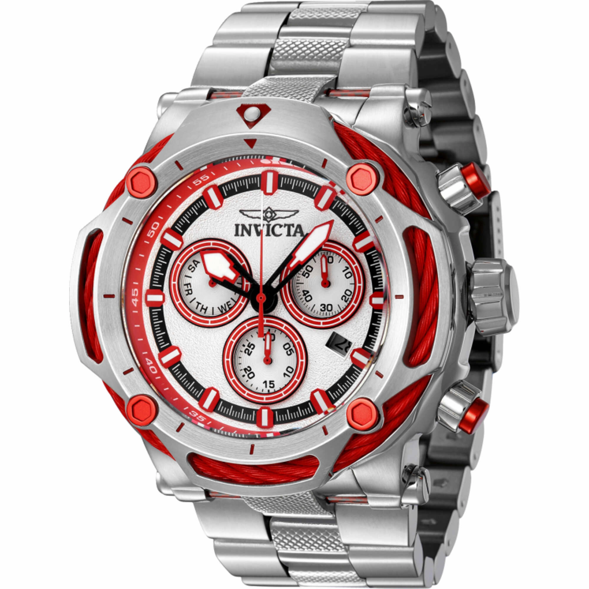 Invicta Men's Watch - Bolt Quartz Chronograph Red and Silver Steel Bracelet | 42106