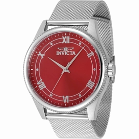 Invicta Men's Watch - Celestial Quartz Red Dial Silver Tone Mesh Bracelet | 48484