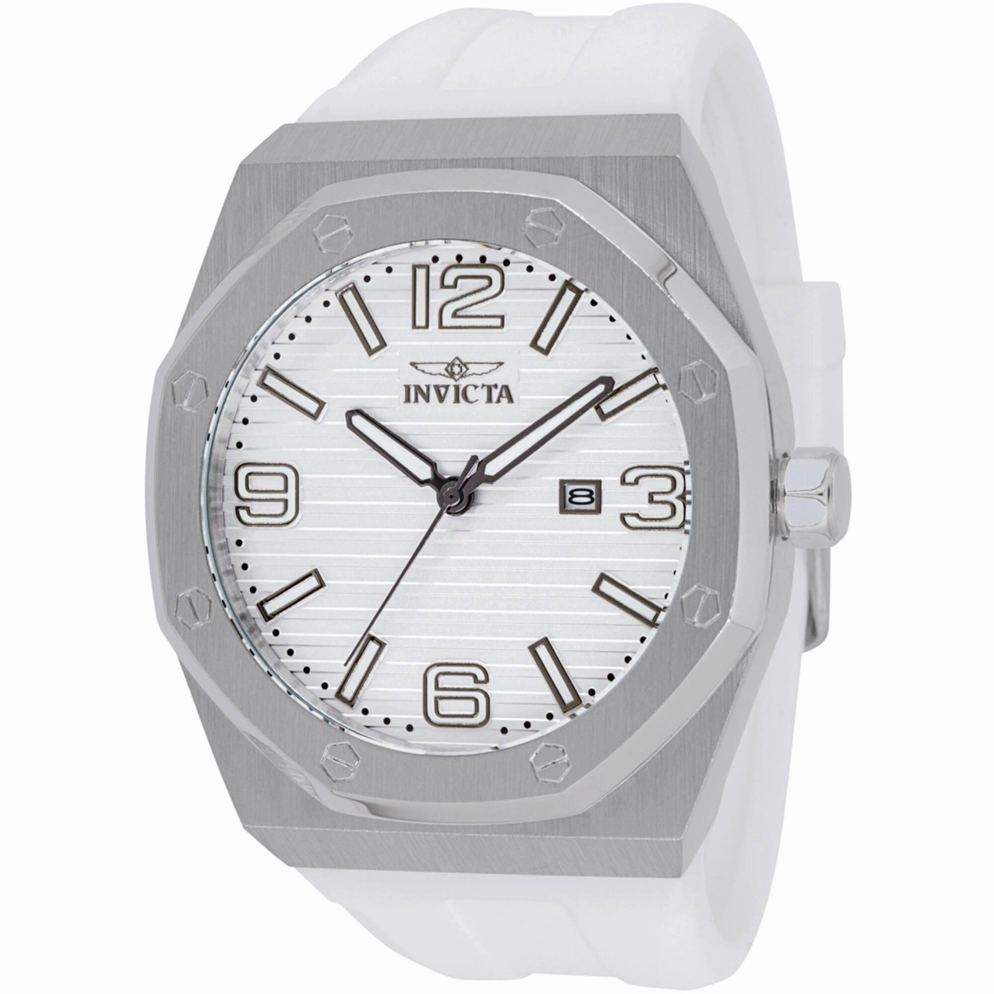 Invicta Men's Watch - Huracan Quartz Silver Tone Dial White Silicone Strap | 45774
