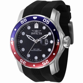Invicta Men's Watch - Pro Diver Silver Case Quartz Black Dial Silicone Strap | 45735