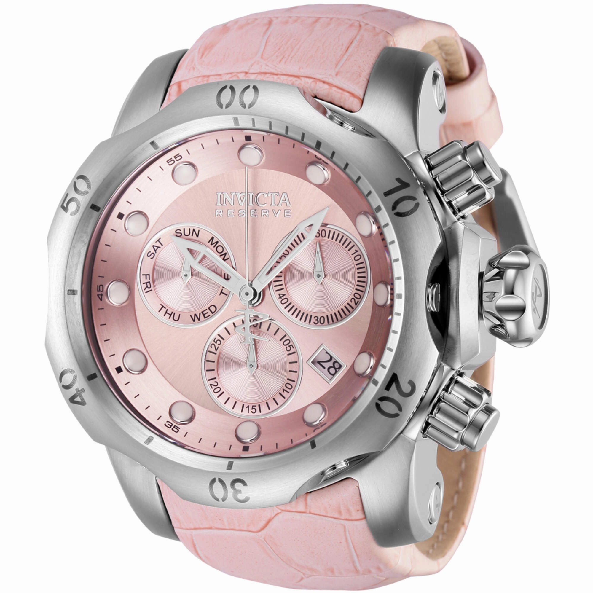 Invicta Men's Watch - Reserve Quartz Chronograph Pink Dial Leather Strap | 42617