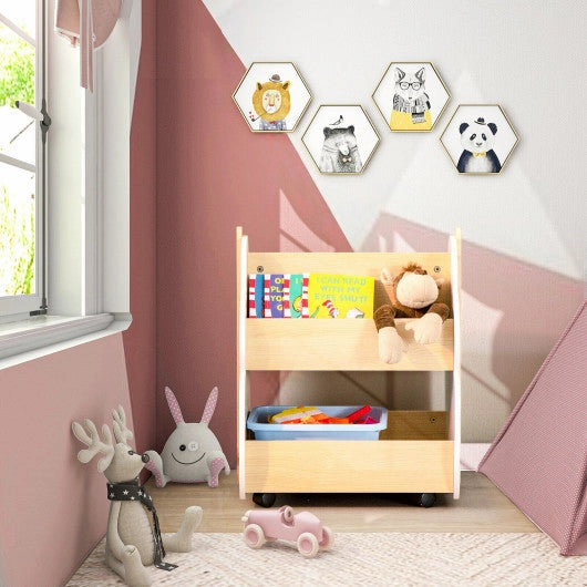 Kids Wooden Bookshelf With Universal Wheels White