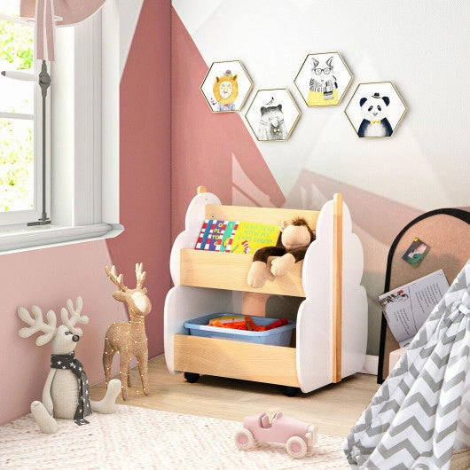 Kids Wooden Bookshelf With Universal Wheels White