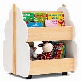 Kids Wooden Bookshelf With Universal Wheels White