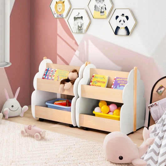Kids Wooden Bookshelf With Universal Wheels White