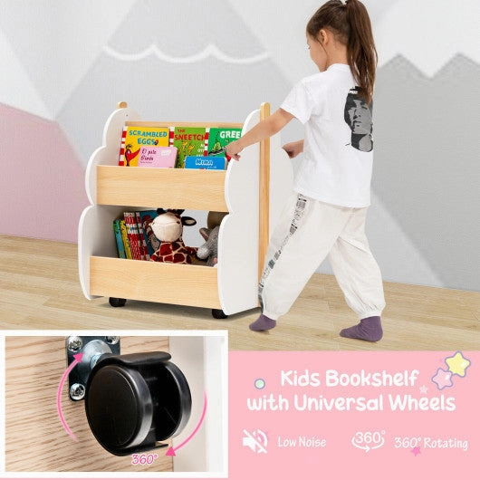 Kids Wooden Bookshelf With Universal Wheels White
