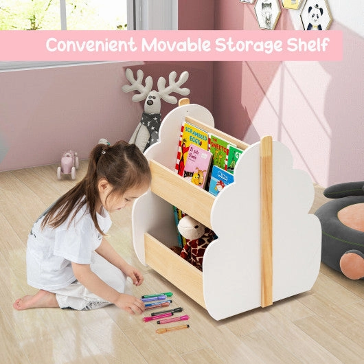 Kids Wooden Bookshelf With Universal Wheels White