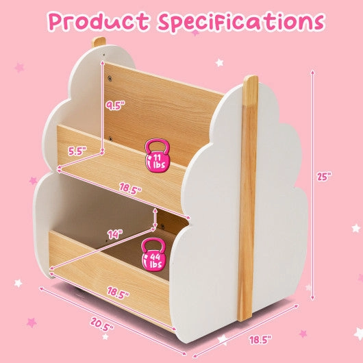 Kids Wooden Bookshelf With Universal Wheels White