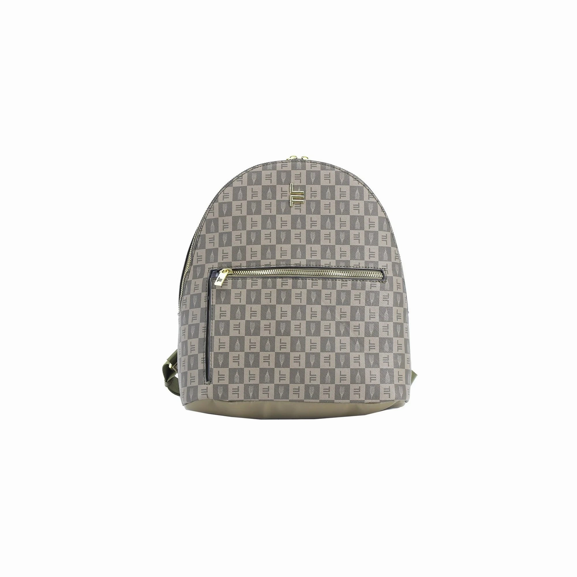 London Fog Women's Raven Tower Signature Print Backpack, Olive