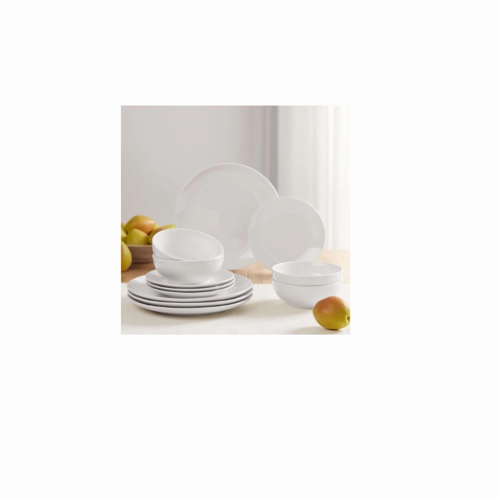 Mainstays MS52100027784WH Glazed White Stoneware Dinnerware Set, 12-Pieces