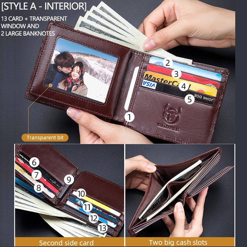 Men Horizontal Vertical Wallets Bifold RFID Anti-theft Brush Multi-card Slot Card Holder Money Clip Cowhide Wallets