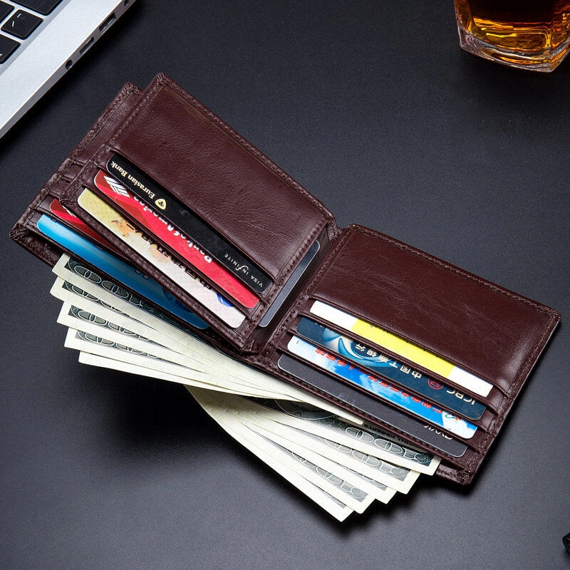 Men Horizontal Vertical Wallets Bifold RFID Anti-theft Brush Multi-card Slot Card Holder Money Clip Cowhide Wallets