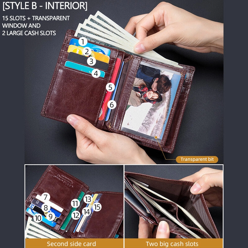 Men Horizontal Vertical Wallets Bifold RFID Anti-theft Brush Multi-card Slot Card Holder Money Clip Cowhide Wallets