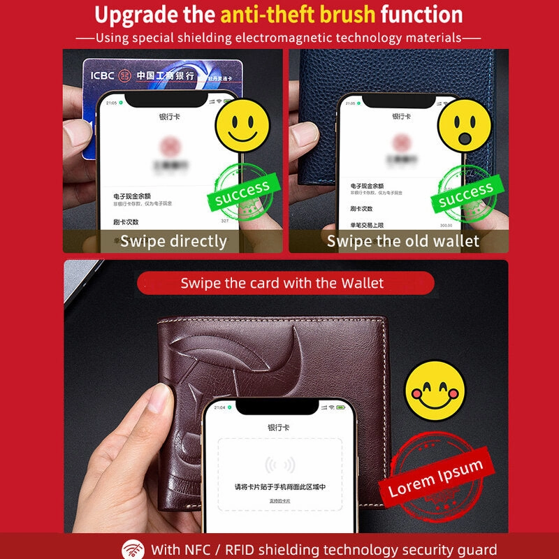 Men Horizontal Vertical Wallets Bifold RFID Anti-theft Brush Multi-card Slot Card Holder Money Clip Cowhide Wallets