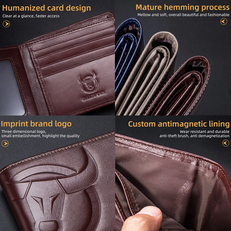 Men Horizontal Vertical Wallets Bifold RFID Anti-theft Brush Multi-card Slot Card Holder Money Clip Cowhide Wallets