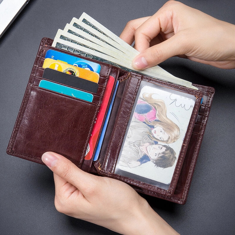 Men Horizontal Vertical Wallets Bifold RFID Anti-theft Brush Multi-card Slot Card Holder Money Clip Cowhide Wallets
