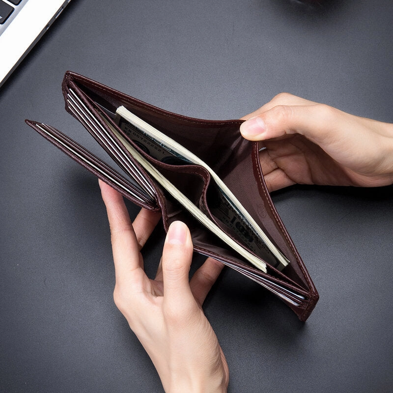 Men Horizontal Vertical Wallets Bifold RFID Anti-theft Brush Multi-card Slot Card Holder Money Clip Cowhide Wallets