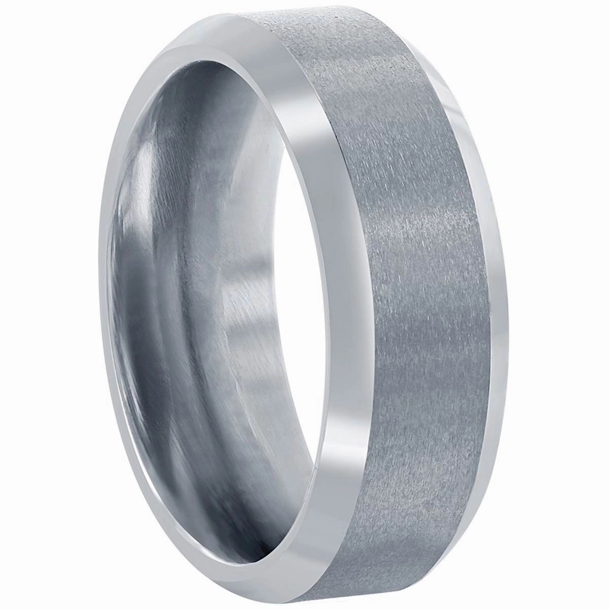 Men's Ring - Brushed and Polished Silver 8mm Tungsten, Size 9 | SW-2079-9