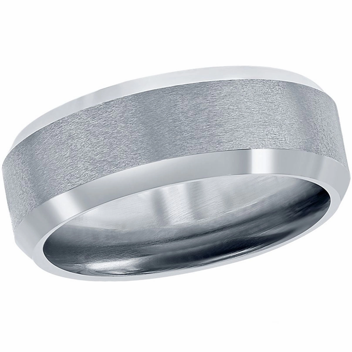 Men's Ring - Brushed and Polished Silver 8mm Tungsten, Size 9 | SW-2079-9