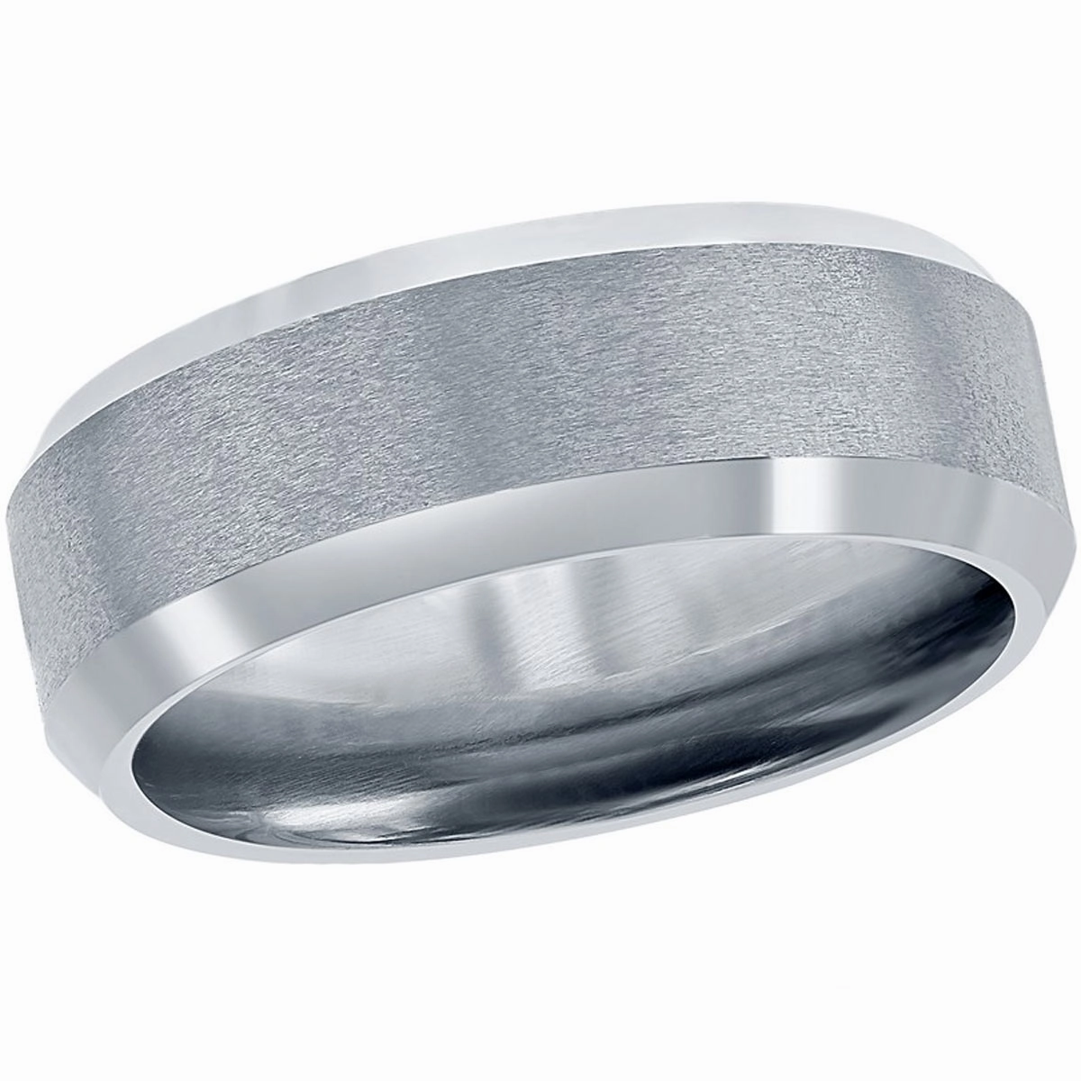 Men's Ring - Brushed and Polished Silver 8mm Tungsten, Size 9 | SW-2079-9
