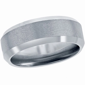 Men's Ring - Brushed and Polished Silver 8mm Tungsten, Size 9 | SW-2079-9