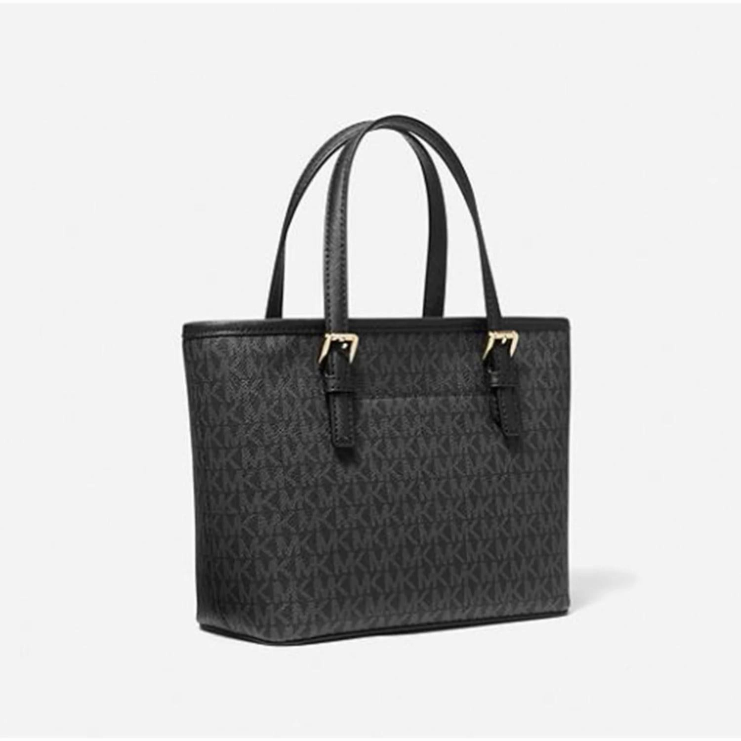 Michael Kors 35T9GTVT0B-001 XS Carry All Jet Set Travel Womens Tote (Black Sig/Gold)