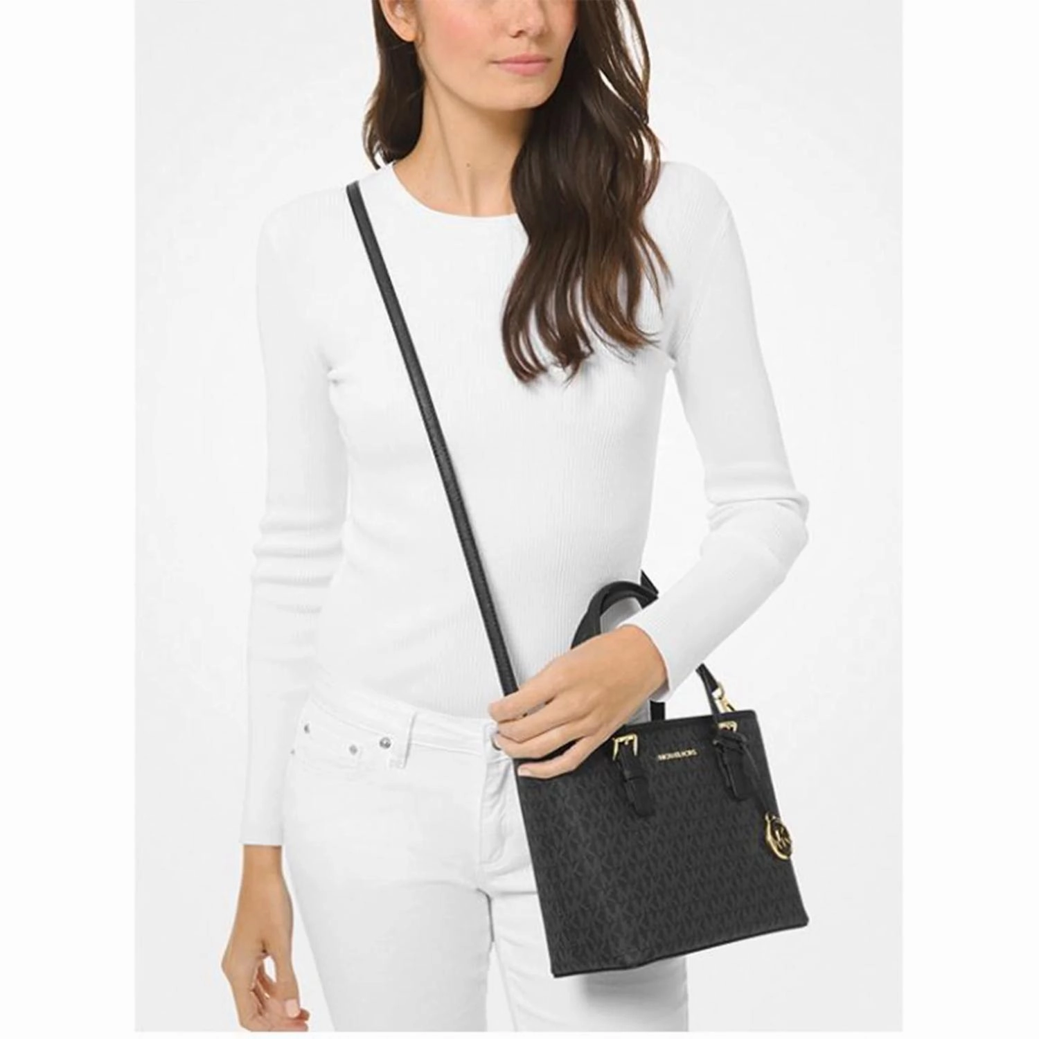 Michael Kors 35T9GTVT0B-001 XS Carry All Jet Set Travel Womens Tote (Black Sig/Gold)