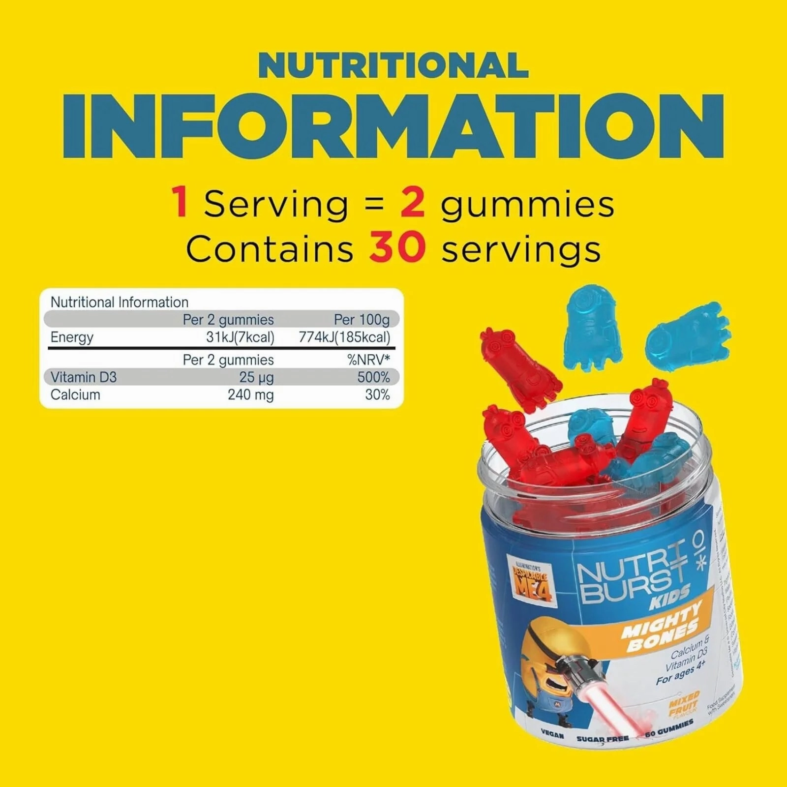 Nutriburst Minions Mighty Bones Vitamins 4  years 60 pcs