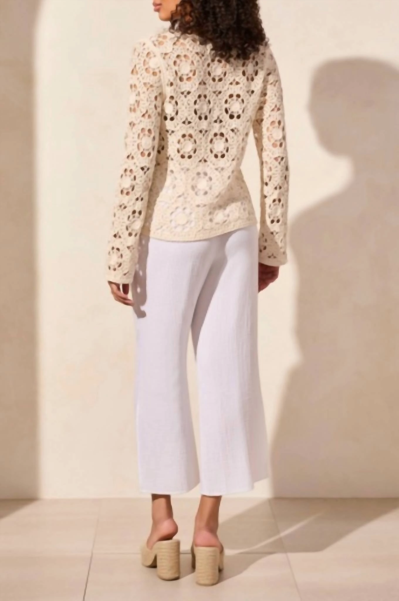 Open Fancy Crochet V-Neck Bell Slv Swtr In Cocomilk