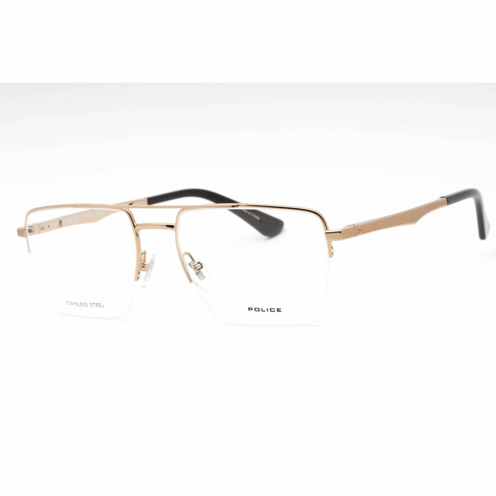 Police Men's Eyeglasses - Bronze Brown Metal Rectangular Half Rim Frame | VPLG71 08FE